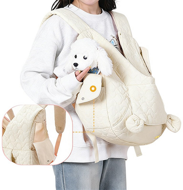 Shipshape 강아지 포대기 이동가방 반려동물 슬링백 고양이 프론트백 이동가방, 1개, 아이보리