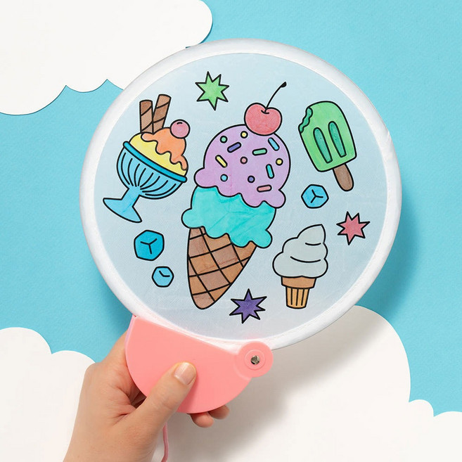 원터치 부채 만들기 간편한 접이식 휴대용 우치와 시원한 여름 꾸미기 재료 목걸이형 손부채 단체 행사, 무지