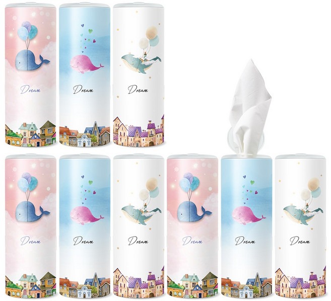 선물세트 [날아라 고래] / 대나무 티슈 슬림티슈 고래시리즈 프리미엄 차량용티슈 휴대용티슈, 9개입, 1세트