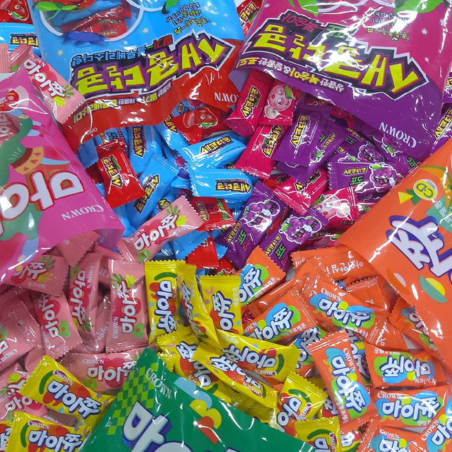 츄잉젤리 대용량 B세트 마이쮸핑크리치1 마이쮸애플망고1 마이쮸캔털루프멜론1 새콤달콤딸기블루베리소다1 새콤달콤포도복숭아1 하스1, 1개