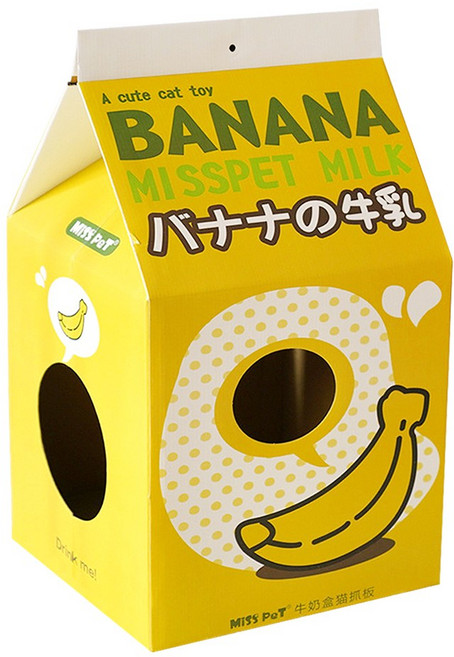 골판지 스크래쳐 밀크 박스 고양이 우유 하우스, P-M-B 우유박스 바나나, 1개