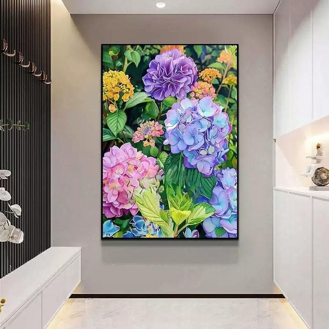 다채로운 수국 꽃 밭 레진 사각 보석십자수 DIY, 1개, 50 x 60cm