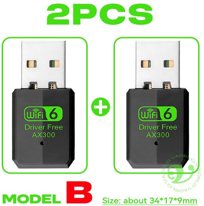WIFI6 USB 무선 네트워크 카드 어댑터 AX300 802.11AX 2.4GHz WI-FI 수신기 미니 동글 PC 노트북 윈도우7/10/11 드라이브 프리, Model B 2PCS