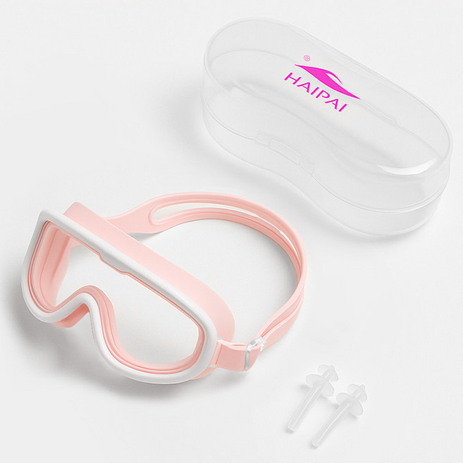 퓨어포스 3종 세트 파스텔 고글 수경 + 귀마개 + 케이스 김서림 방지 안티포그 물안경 uv 자외선 차단 고글형 노미러 일안식 와이드뷰 렌즈 수영 수영장 스포츠 소프트 실리콘, 1세트, R98714P(핑크