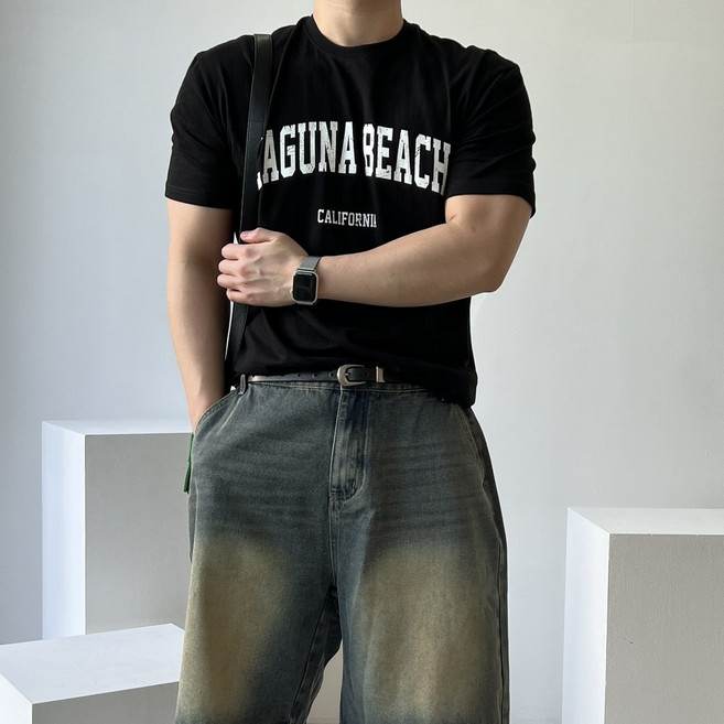 밸류젯 남자 머슬핏 LB 프린팅 라운드 여름 반팔 티셔츠