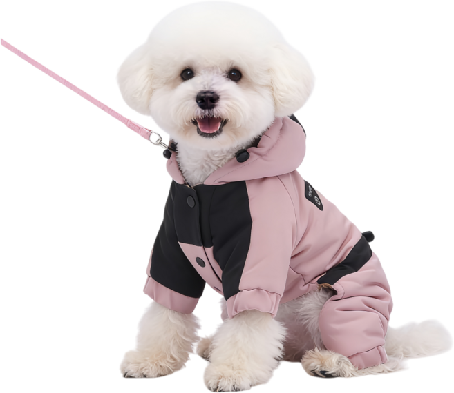 메이플 강아지 실외 방수 겨울옷 실내 패딩 반려견 점퍼 후드 핫 올인원 애견옷 일체형 소형 중형, 1개, 핑크