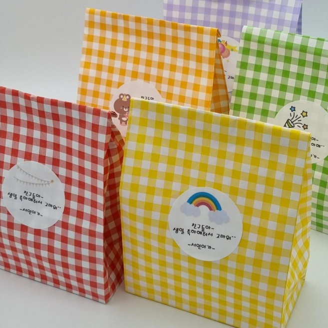 맘스아미 구디백 선물 포장 종이봉투 사탕 쿠키 간식 어린이집 유치원 학원 교회 답례품 구디백, 5개, 체크