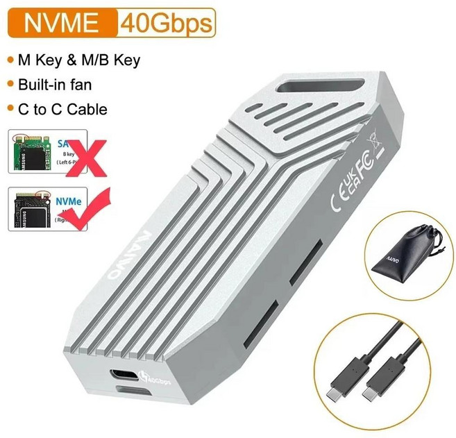 MAIWO 냉각 선풍기 포함 알루미늄 호환 썬더볼트 3/4 Mac 미니 iMac용 USB4 40Gbps 인클로저 8TB PCIe4., 04 M.2 NVME SV BAG, 1개