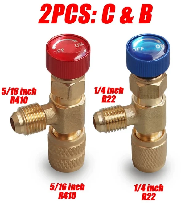 4/2/1PCS R410A R22 1/4 인치냉동 충전 밸브 에어컨 냉매 액체 어댑터 수공구 부품, 05 2PCS C B