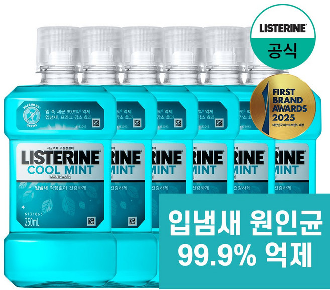 리스테린 쿨민트 구강청결제, 250ml, 6개
