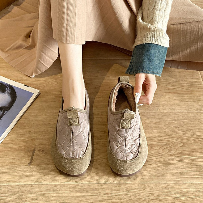 SAHINER 겨울 여성 퀼팅 누빔 보온 퍼안감 경량 슬립온 방한화 BMX07