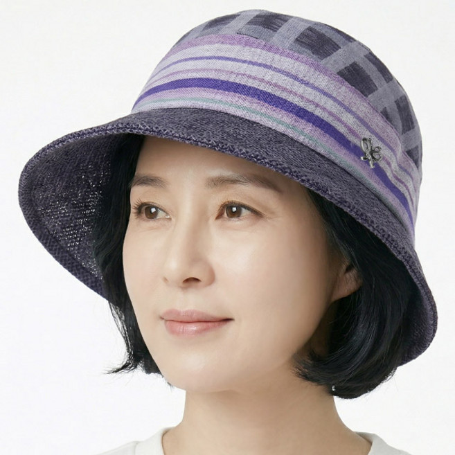 [국산] 여름 벙거지 챙 지사스타일 메모리 체크 중년여성 모자 할머니 화려한 망사 플라워