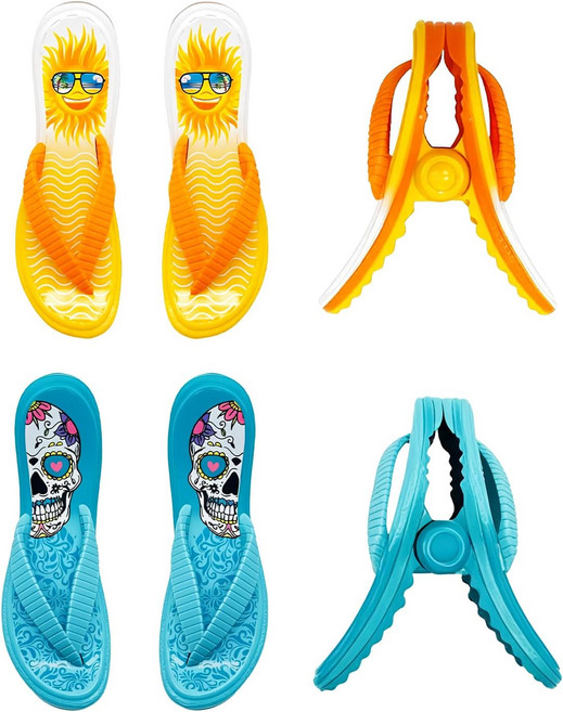 비치 체어용 수건 클립 - 허리케인 방지 의류 핀 크루즈 필수품을 위한 실리콘 패드가 있는 프리미엄 ABS 헤비 듀티 해변 및 수영장 휴가 4팩맥주 머그컵 + 랍스터, Slippers K+n