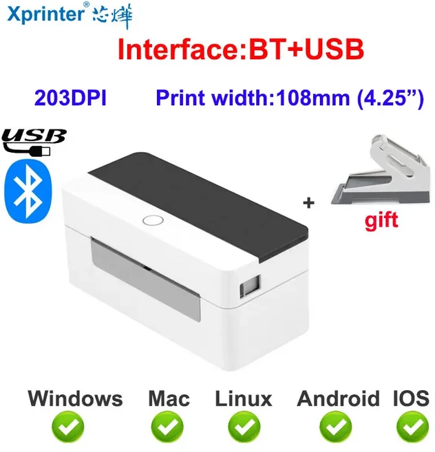 Xprinter 4인치 열전사 라벨 프린터 XP-D463B/D362B 26mm-116mm 용지용 바코드 스티커 DHLFedex Express, 01 China Mainland, 02 미국 플러그, 02 D463B BT and USB