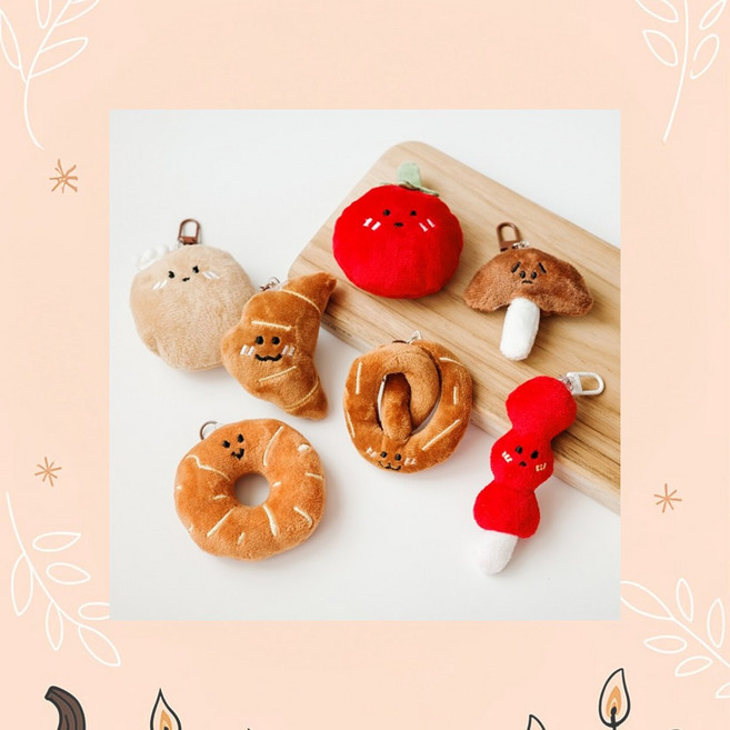 키링 크로와상 빵 푹신한 장식용 토마토 봉제인형 감자 베이글, 1개, 1cl1 프레즐