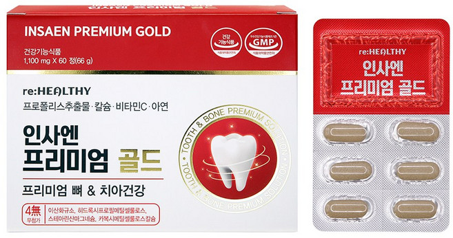 이가탄탄 잇몸영양제 프로폴리스 함유 치아 뼈 잇몸 인사엔 프리미엄 영양제, 1개, 60정