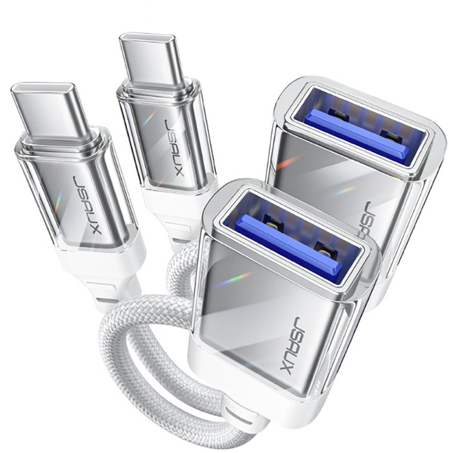 JSAUX USB 3.0 A타입 to C타입 고속 OTG 젠더 0.16m, 투명 화이트, 2개