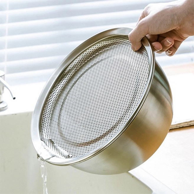 CookNest 스텐 믹싱볼 채반 뚜껑 3종 세트, 1세트, 은색