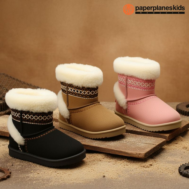 페이퍼플레인키즈 아동 키즈 털 부츠 어린이 방한화 여아 남아 겨울 퍼 앵클 아동화 기모 스웨이드 초등