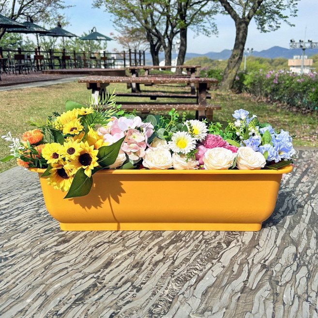 담따 대형 텃밭 화분 옐로우 . 거실 집 정원 채소 꽃 예쁜 큰 사각 플라스틱, 1개