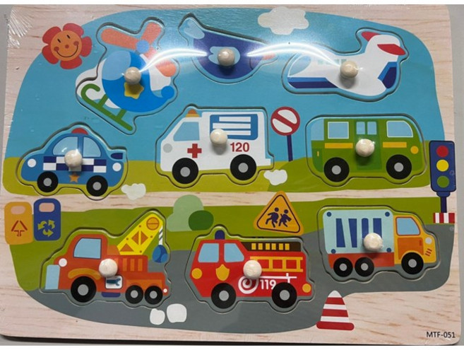 手抓板拼圖 幼兒配對形狀認知 認知啟蒙益智玩具 立體木製拼圖, 23交通工具, 1個