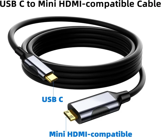 USB C 썬더볼트3 - 미니 HDMI 호환 케이블 4K@60Hz 폰16/15 시리즈 맥북 프로 휴대용 모니터, 01 1.8M Cable