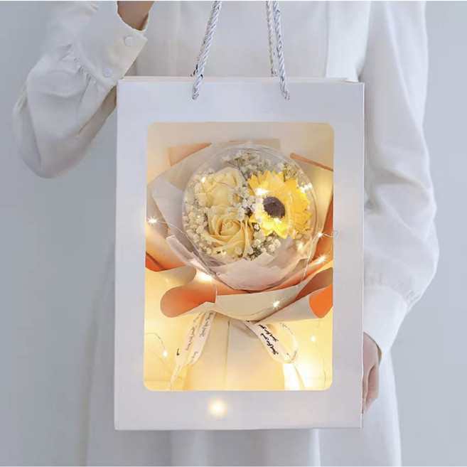 花惹發 韓系香皂波波球花束 禮袋, 橙系波波球(送燈串+提袋), 1個