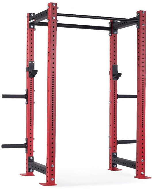 X-3 시리즈 80인치 레드 볼트 다운 파워 랙 24인치 깊이 랙형 1650LB 케이지 1.25인치 및 2인치 풀업 바 스탠다드 J-훅스 웨이트 플레이트 홀더 역도 근력