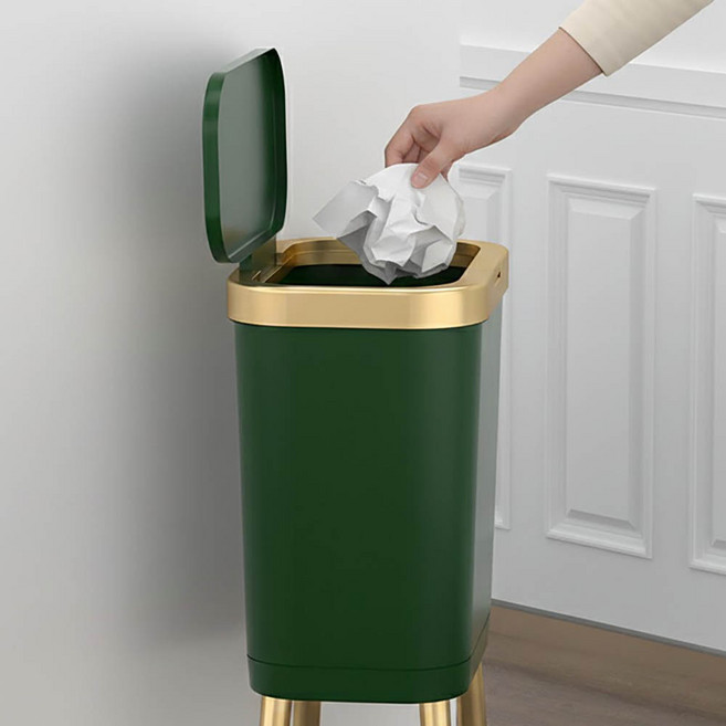 키큰휴지통 15L 주방 욕실 인테리어 골드 휴지통, 그린, 1개