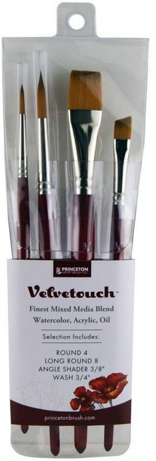 Princeton Velvetouch 시리즈 3950 아크릴 오일 및 수채화용 페인트 브러시 4개 세트, Princeton Velvetouch, 시리즈 3950