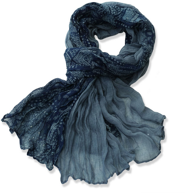 메리앤유 잔꽃나염 내추럴 링클 주름 배색 롱 스카프 머플러