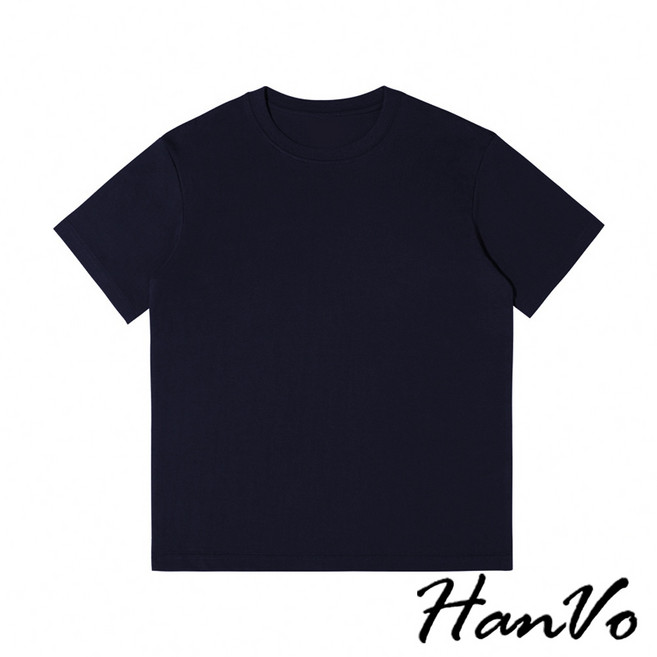 HanVo 8.1oz重磅純棉T恤 男女款 素T 短袖上衣 韓系寬鬆, 深夜藍,M
