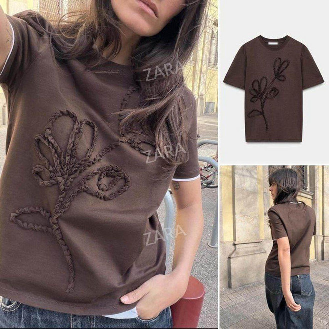 자라 여성의류 봄 2026 엠보싱 플라워 반팔 티셔츠