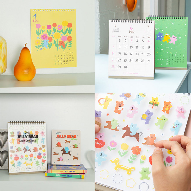 2026 JELLY BEAR 탁상 캘린더 2개 데스크 스티커 젤리 베어 리틀하우스마켓 LHCUCA0019, 단품, 단품