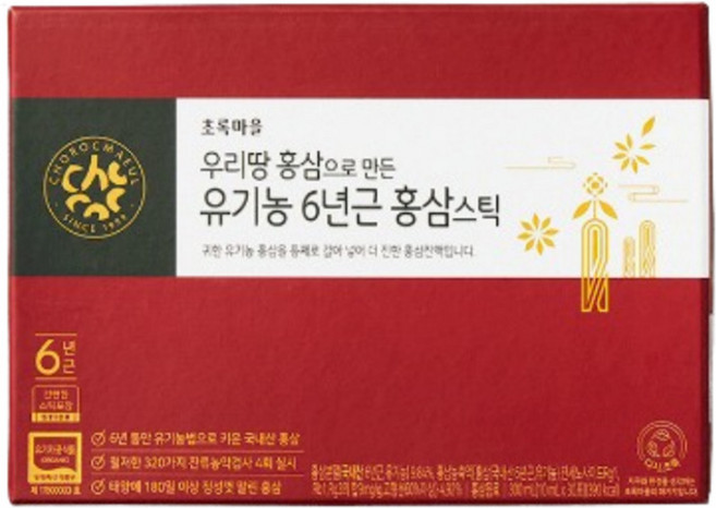 [초록마을] 유기농 6년근 홍삼스틱(10mLx30포) + 쇼핑백, 300ml, 2개