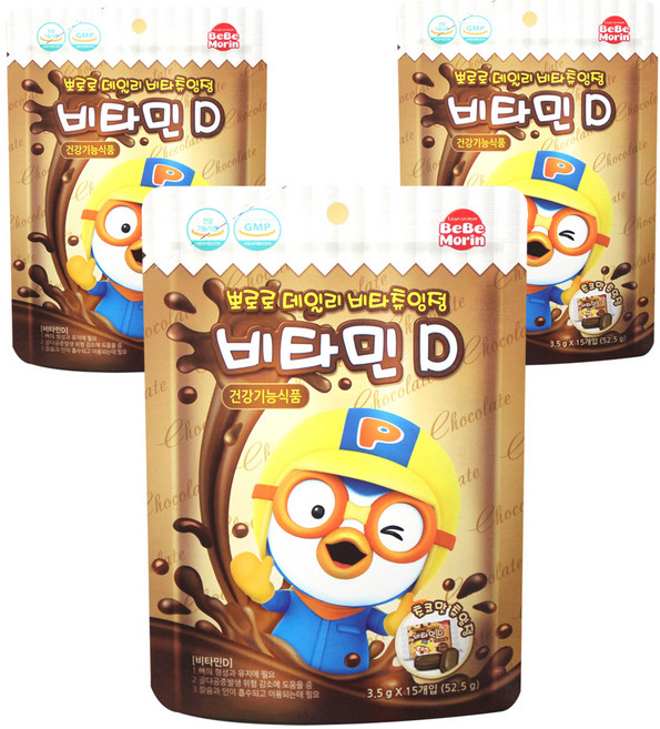베베모린 뽀로로 데일리 초코맛 비타츄잉정 비타민D, 52.5g, 3개