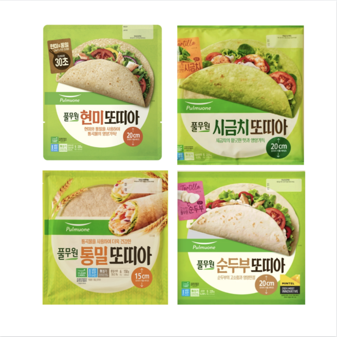 현미또띠아 + 시금치 또띠아 + 통밀 또띠아 + 순두부 또띠아