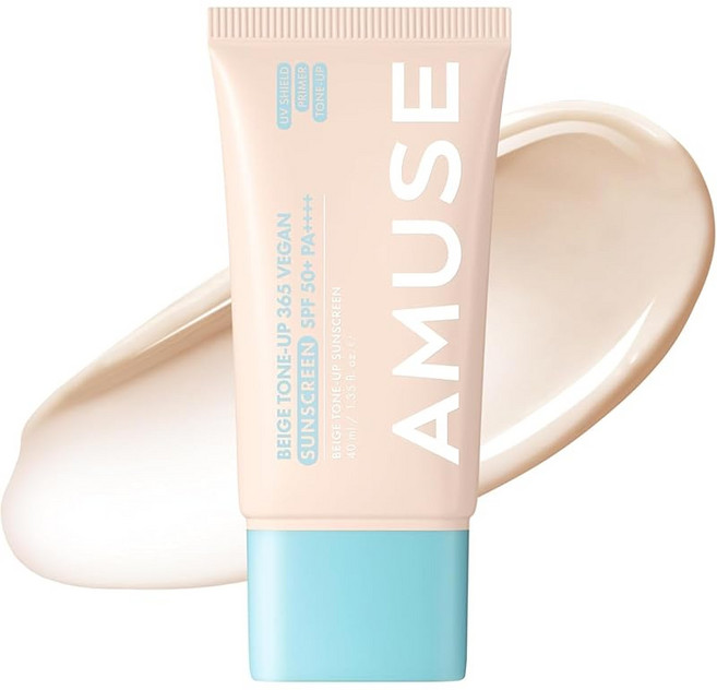 AMUSE 공식365 비건 선크림 SPF50+ PA ++++ 베이지 톤업 타입 자외선 차단제/자외선 차단제, 1개, 1g