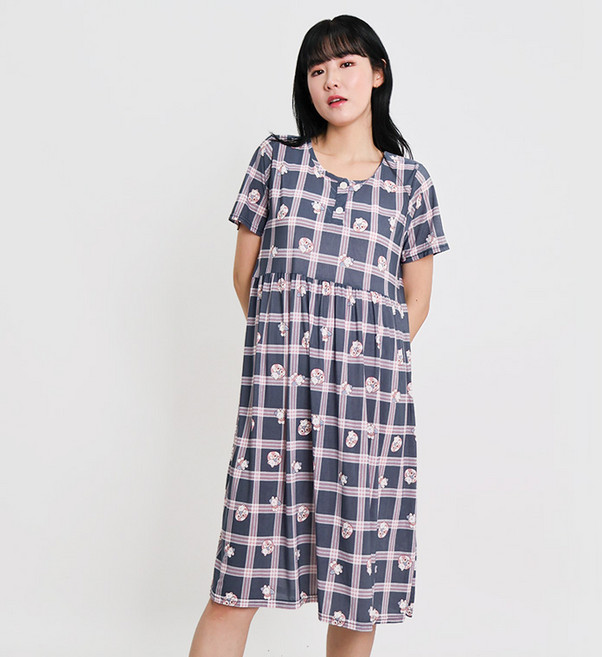 폭스 냉감 캐릭터 반팔 원피스 잠옷 E5 여성용
