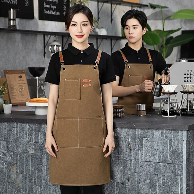 고퀄 카페앞치마 바리스타 데님 공방 주방 화방 미용실 캔버스 방수 목공, 1개, [03] 카키