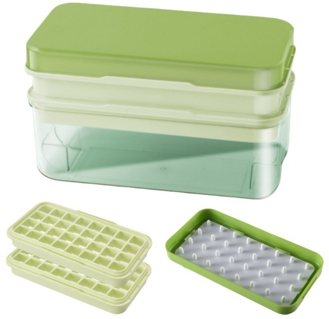 모모원 원터치 푸쉬 얼음트레이 64구/96구 세트 눌러서 빼는 얼음틀, 그린, 64개