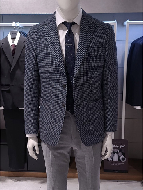 트루젠 (봄여름 특가) 네이비 투톤짜임 코튼혼방 캐쥬얼 콤비 자켓 225512003014