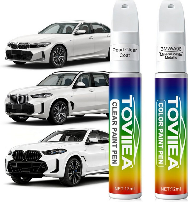 토비야 알파인 화이트300 터치업 페인트 BMW와 호환되는 2-in-1 차량 스크래치 제거 펜 칩 및 닉스용 수리 키트 2-PCS 세트, (A96)Mineral White