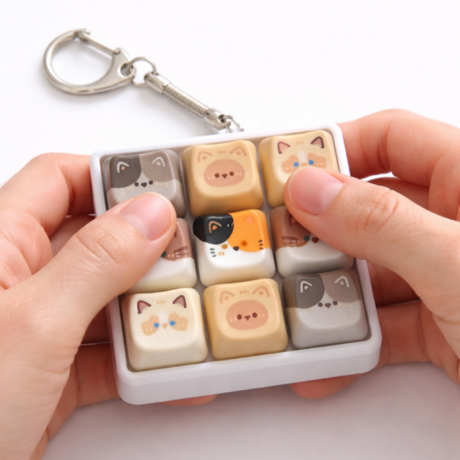 어센드원 타건감 좋은 고양이 키캡 키링 9구 딸깍이 가방고리