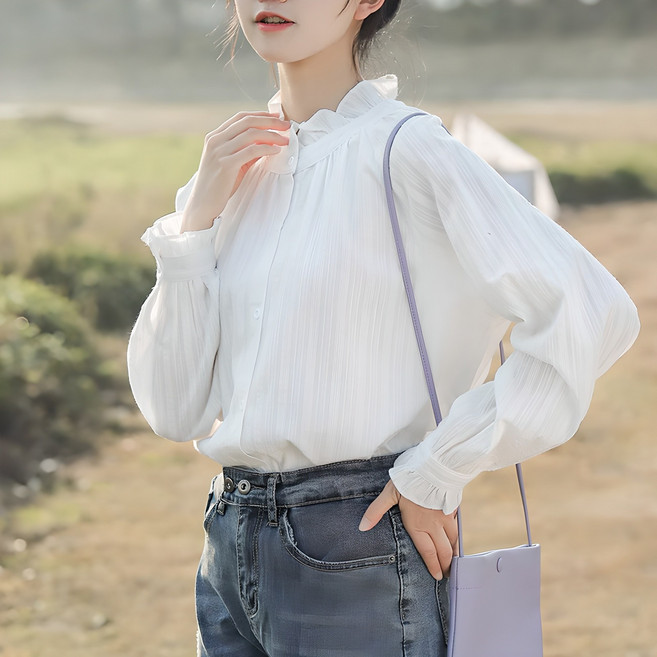 I'M MONG 女款現代風荷葉邊半高領襯衫