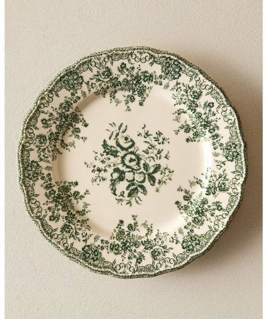 자라홈 브랜드관 플로랄 프린트 도기 얕은 접시 42460200528, 다크 올리브, 27 x 27 x 3 cm