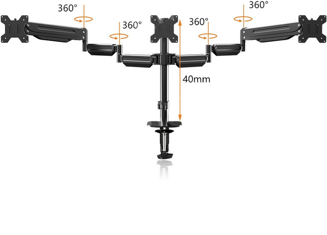 가스식 트리플 모니터 스탠드 360도 회전 자유조절 컴퓨터 모니터 거치대 게임 주식용 17~27형, 파란색