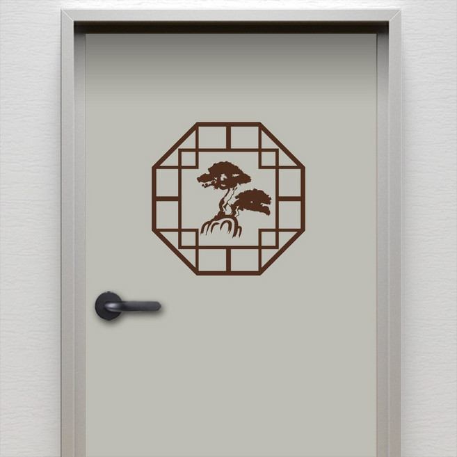 (아름드리) 전통문양 소나무 십장생 출입문/현관문/방문 그래픽스티커, 초콜릿브라운