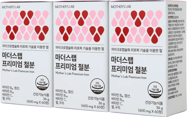 마더스랩 프리미엄 리포퍼 여성 철분제, 3박스, 60정 - 쿠팡