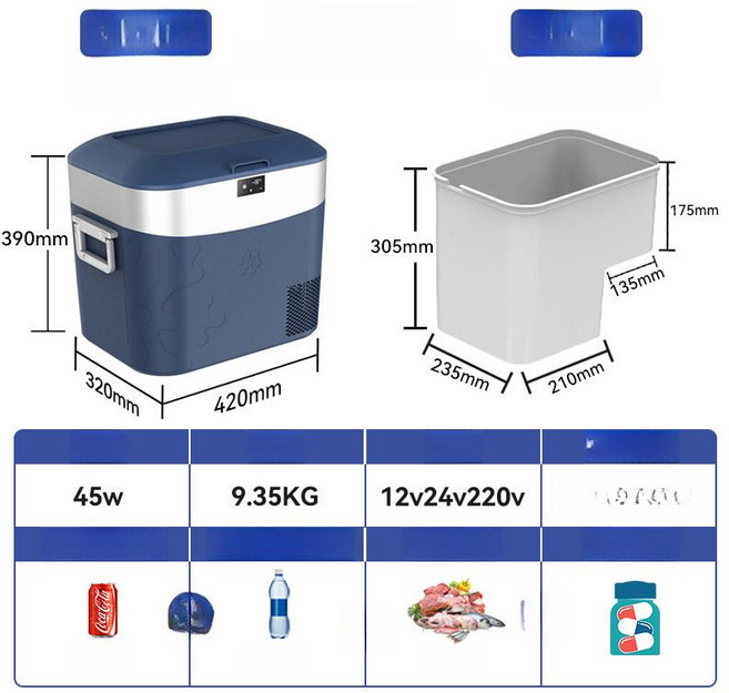 NOVA 차량용냉장고 냉장고 차박 휴대용 차량용, 22L 블루 차량 가정용, 1L